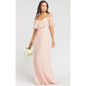 show me your mumu women renee ruffle maxi dress blush meadow floral small